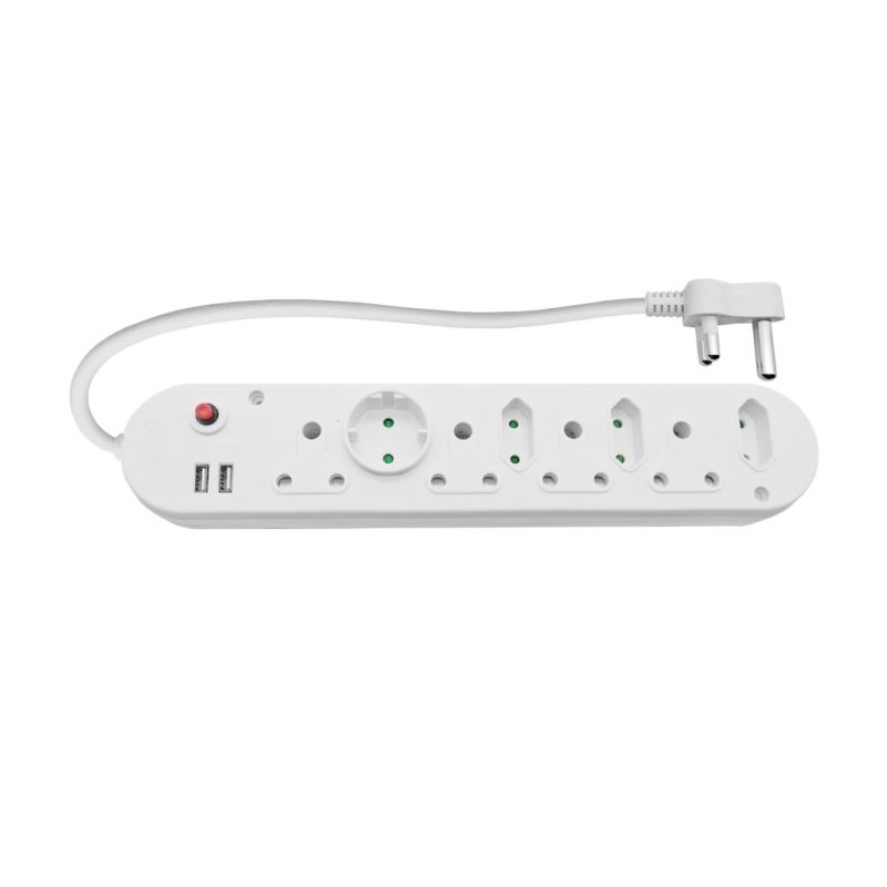 Multi Plug 4x16A 4x5A 2xUSB 0.5m Cord