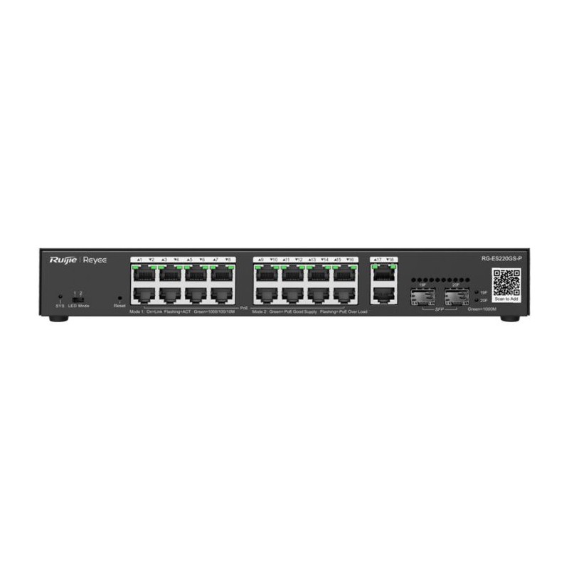 Reyee 18 Port Gigabit with 16 PoE 250W 2SFP Smart Managed Switch | RG-ES220GS-P