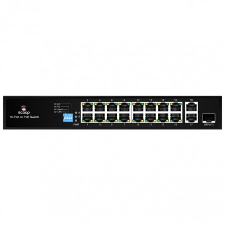 Scoop 16 Port Fast Ethernet AI PoE 150W 2 Gigabit 1SFP Switch