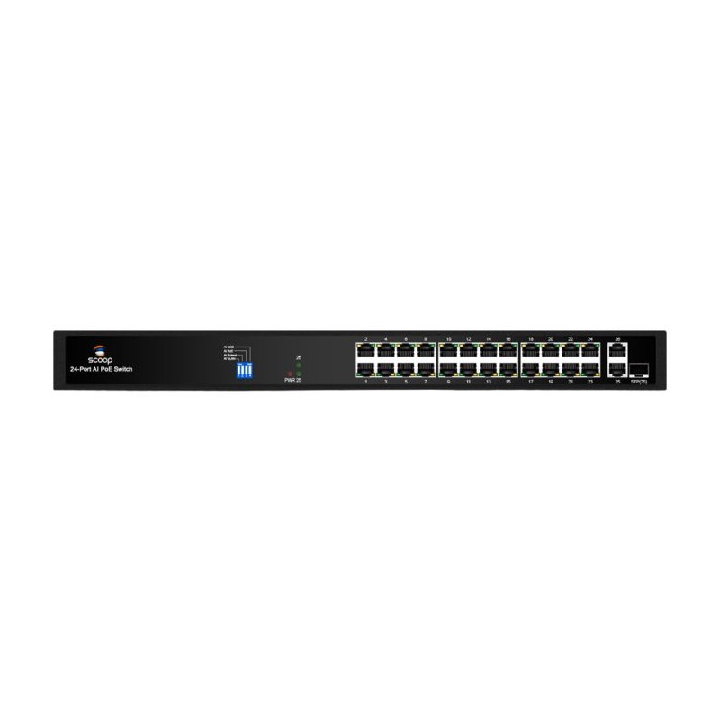 Scoop 24 Port Fast Ethernet AI PoE 250W 2 Gigabit 1SFP Switch