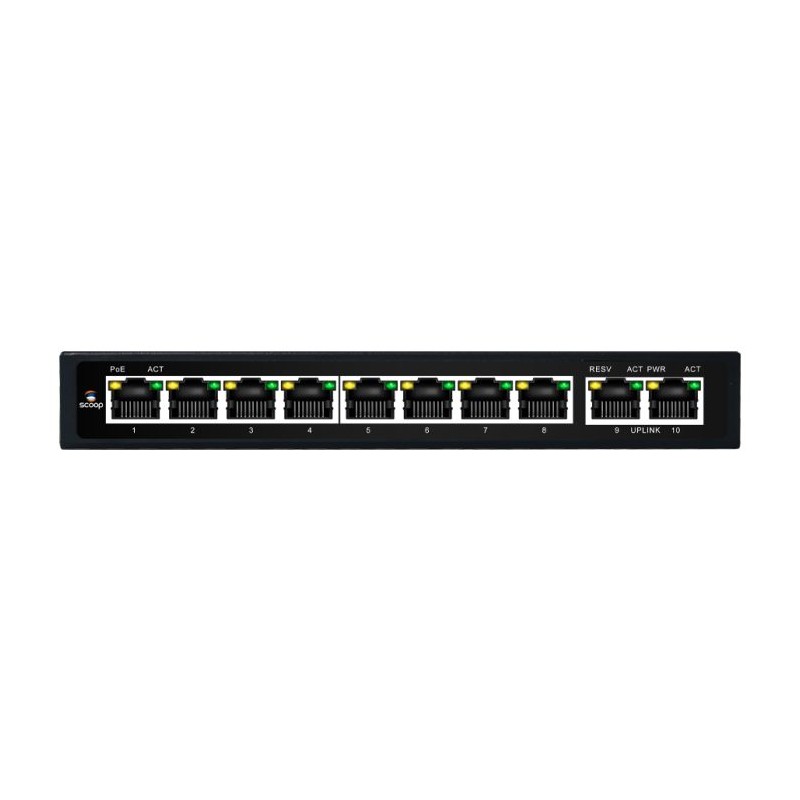 Scoop 10 Port Fast Ethernet 8 AI PoE 96W Switch